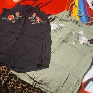 Black and Green Embellished Camisoles Relaxed Fit